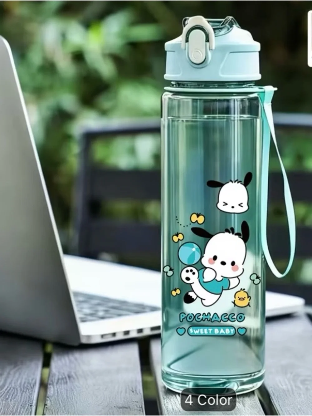 Sanrio Pochacco Aqua Green Water Bottle with Cute Character Print